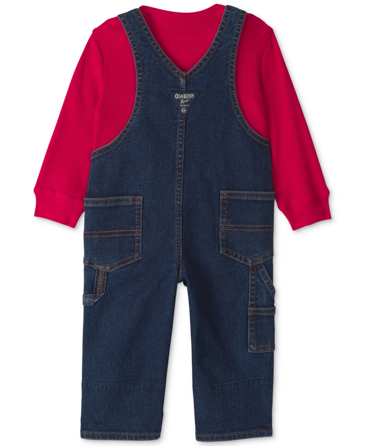 Osh Kosh Baby Boys' Buffalo-Check Long-Sleeve Thermal Top and Denim Overalls Set