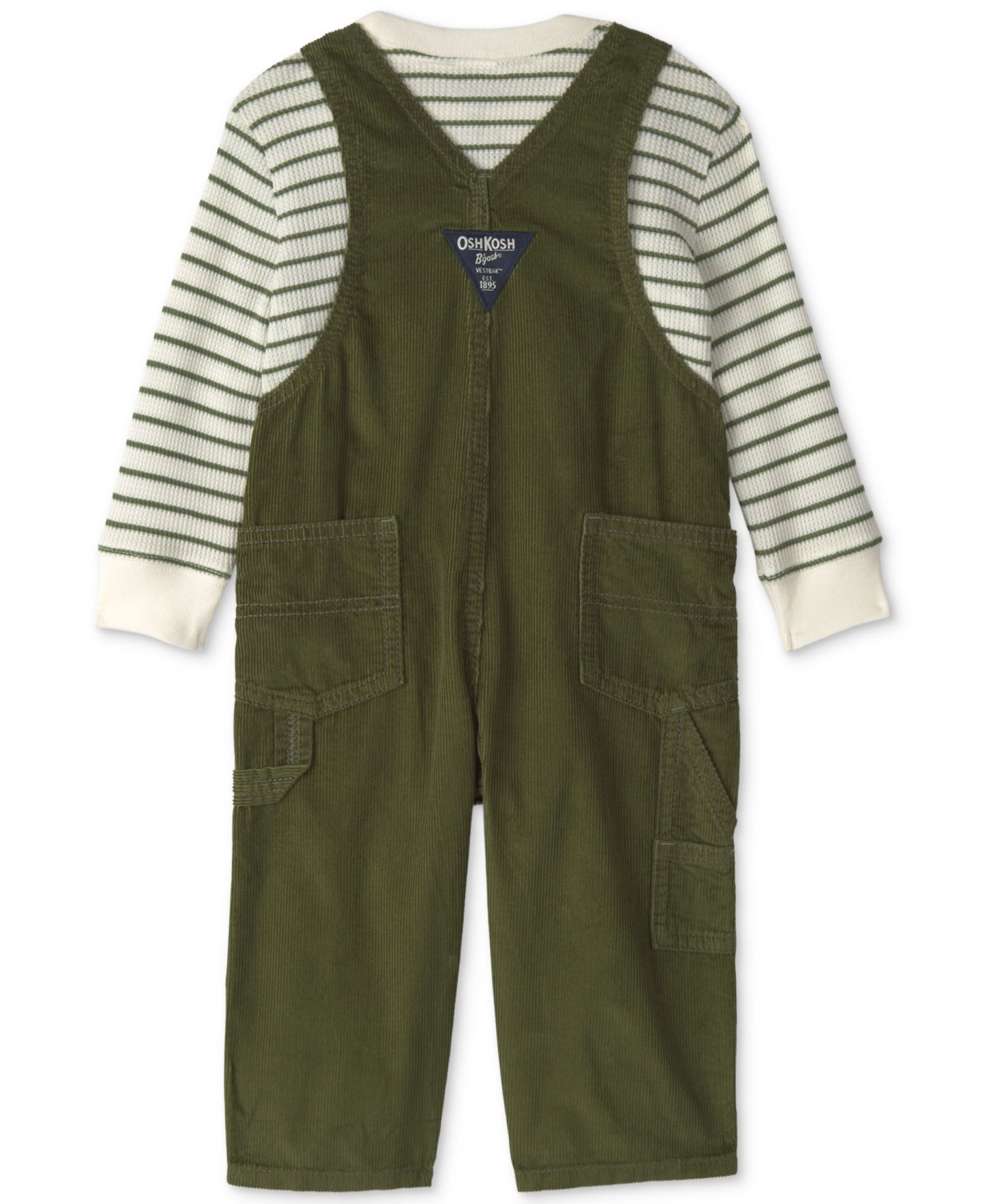 Комплект для мальчика Oshkosh B'Gosh: полосатый вельветовый топ и полукомбинезон, цвет: Зелёный / Белый — фото 2