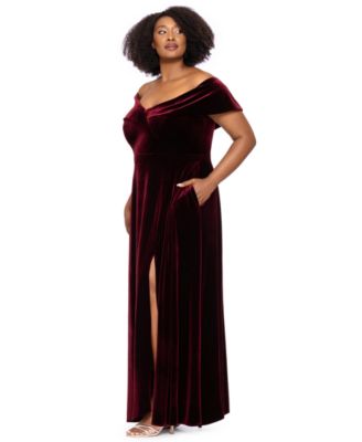 xscape burgundy dress Plus Size Velvet Off-the-Shoulder A-Line Gown Size:8 (PREORDER SHIPS IN APPROX 6 WEEKS) Renzo Ii Dress in recracks_Aug1826 Long sleeve A standout choice for