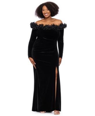 Plus Size Velvet Off-the-Shoulder Long-Sleeve Dress