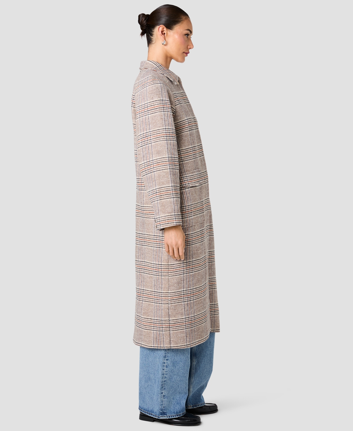 French Connection Women's Sutton Tailored Plaid Long Coat
