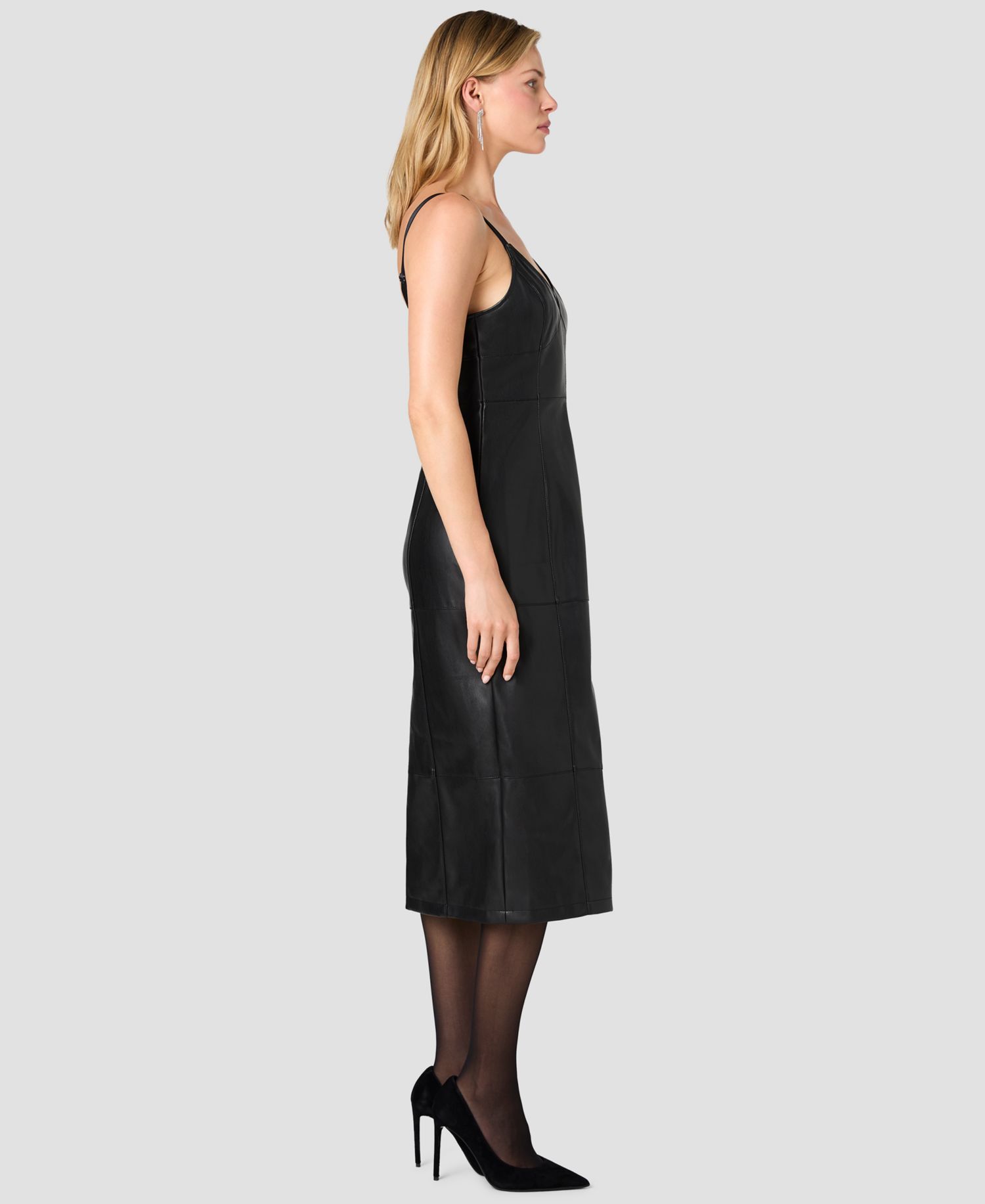 Women's Dessa Faux Leather V-Neck Sleeveless Midi Dress