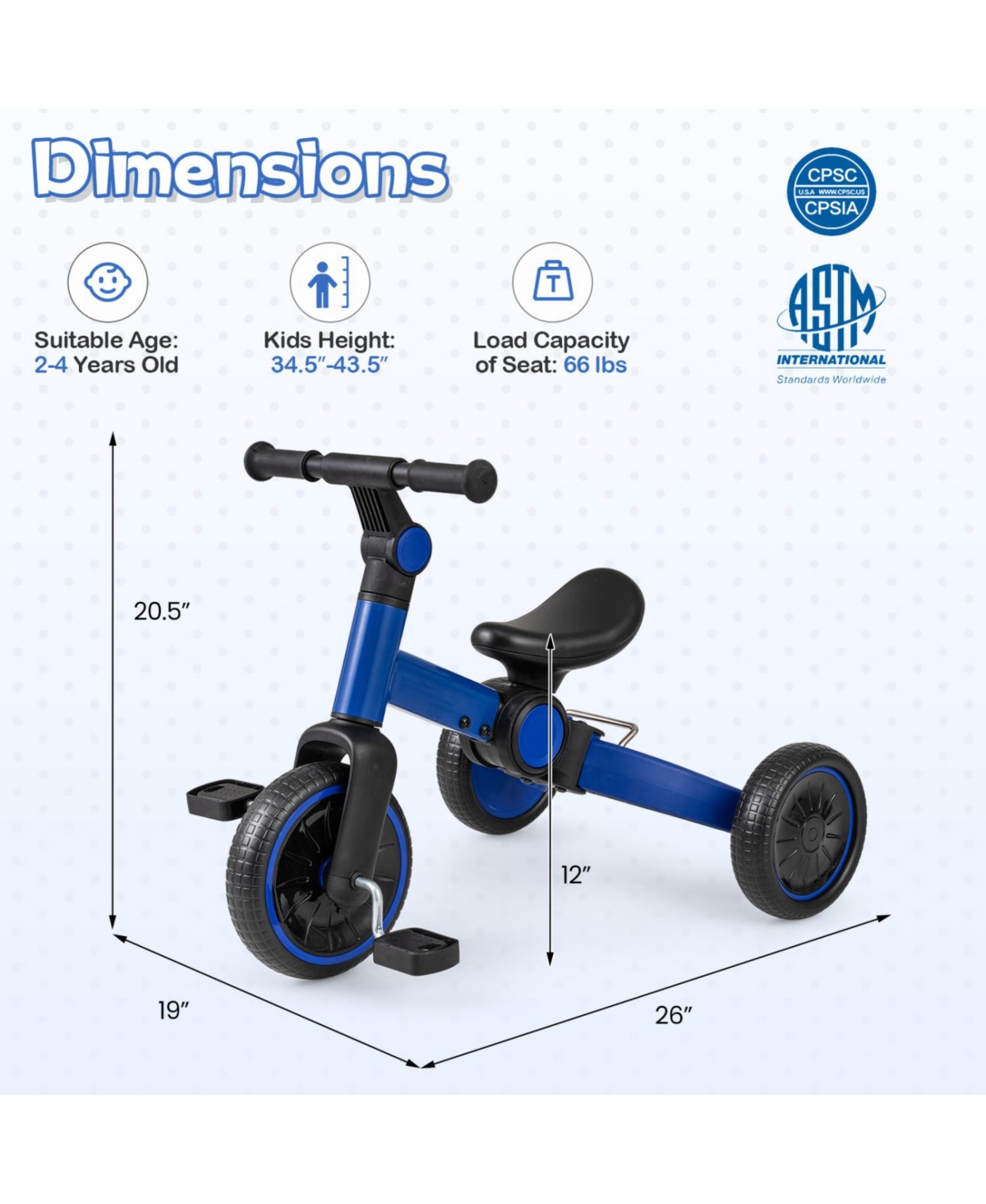 Mecale 5-in-1 Balance Bike with Removable Pedals, 66-lb Capacity, Ages 2-4