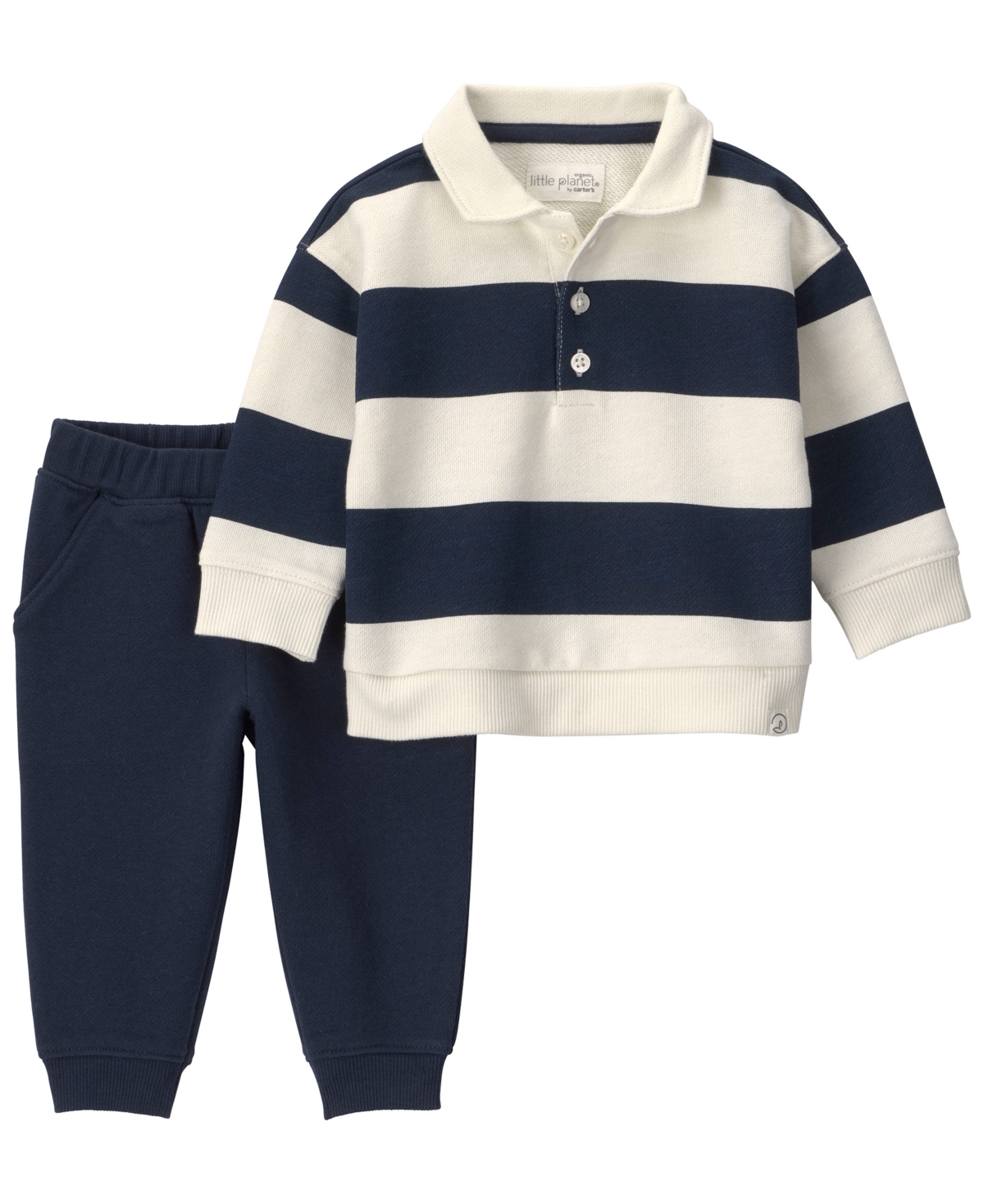 Carter's Little Planet By  Baby Boys' Striped Long-sleeve French Terry Top And Pants, 2-piece Set In Blue Stripes