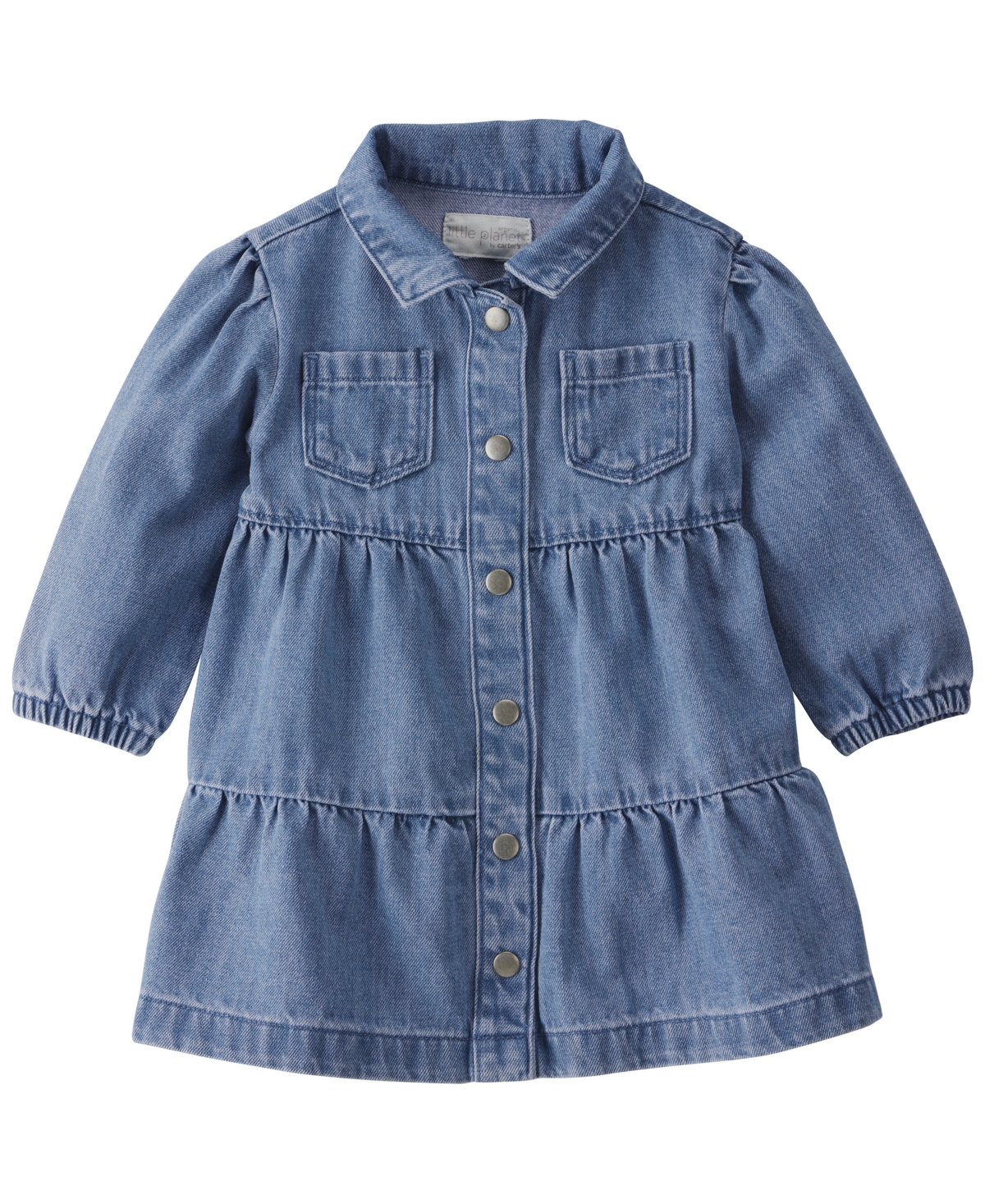 Little Planet by Carter's Baby Girls' Long-Sleeve Collared Tiered Denim Dress and Bloomers, 2-Piece Set