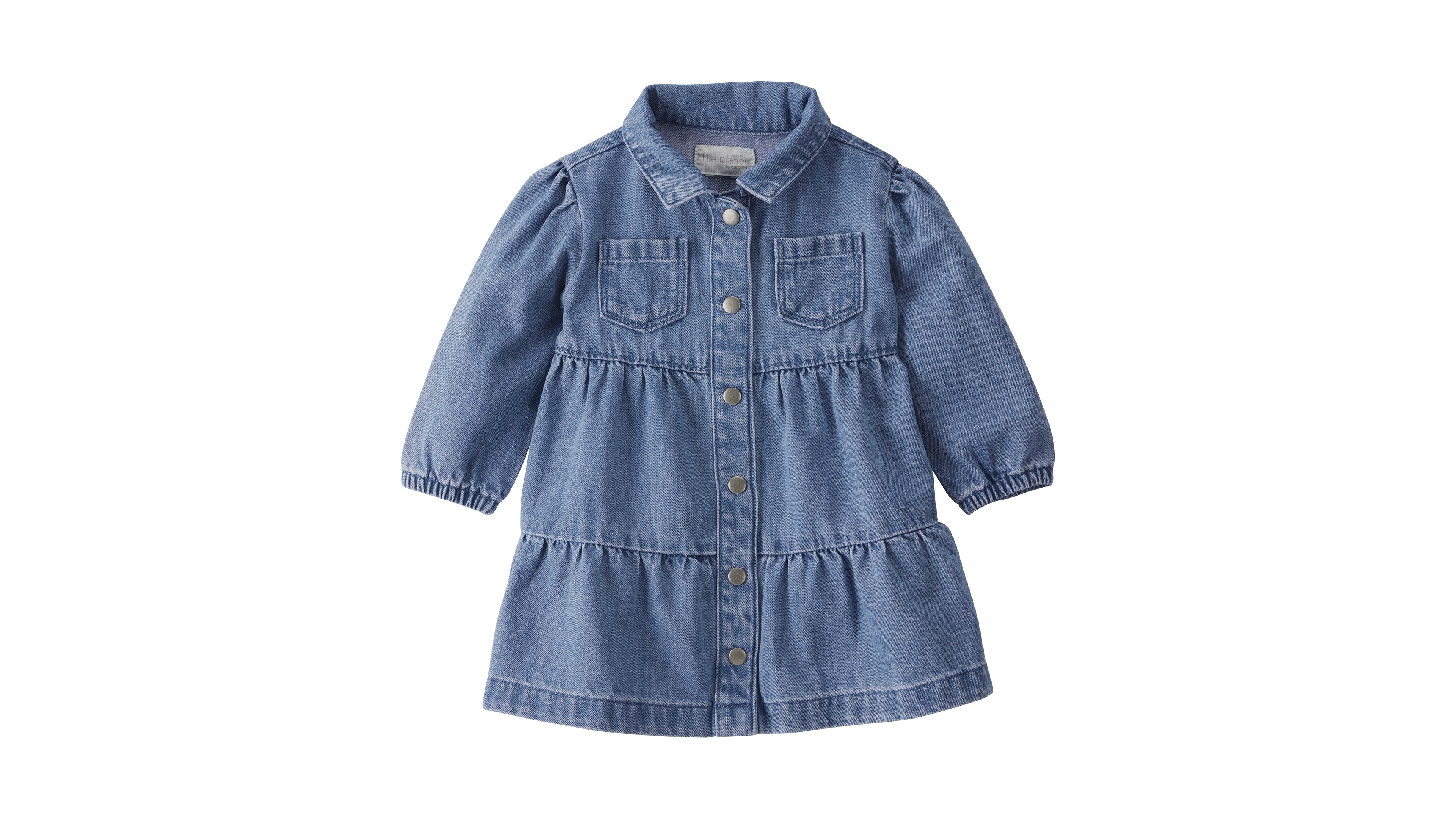 Little Planet by Carter's Baby Girls' Long-Sleeve Collared Tiered Denim Dress and Bloomers, 2-Piece Set