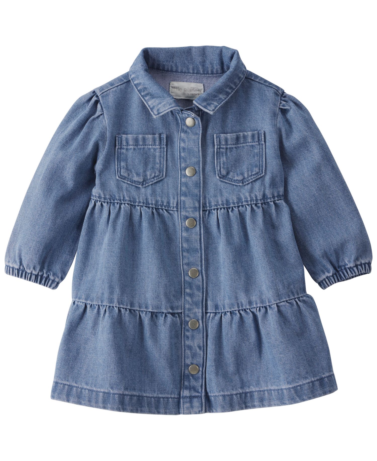 Little Planet by Baby Girls' Long-Sleeve Collared Tiered Denim Dress and Bloomers, 2-Piece Set