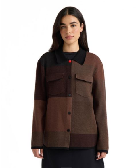 Женский свитер Hunter Colorblock Snap-Button Lightweight Sweater Shacket, цвет: Чёрный / Коричневый