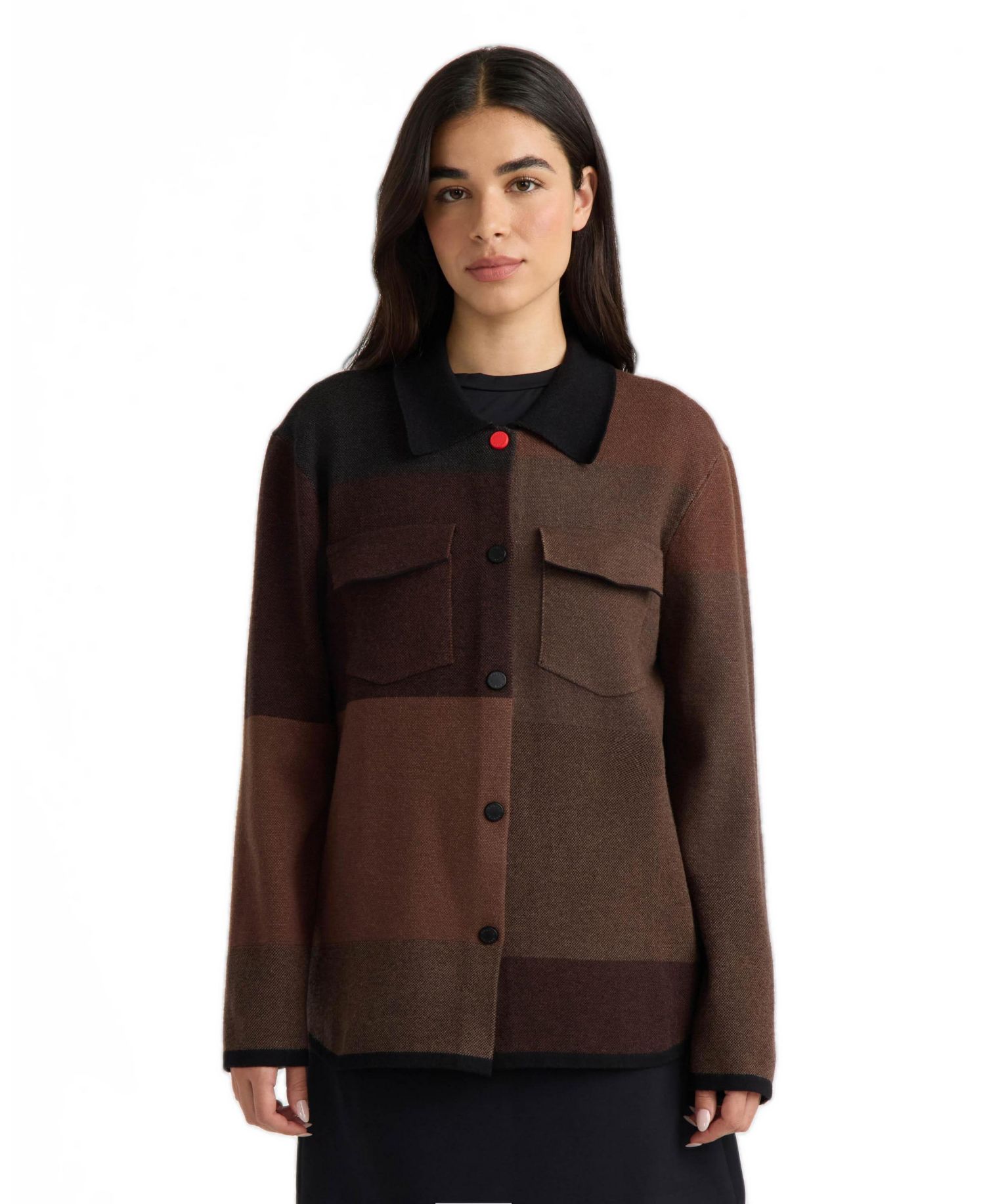 Women's Colorblock Snap-Button Lightweight Sweater Shacket