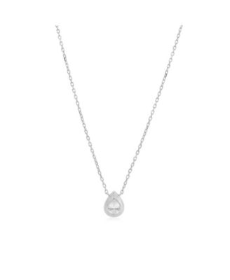 CZ Pear Double Bezel Necklace Sterling Silver