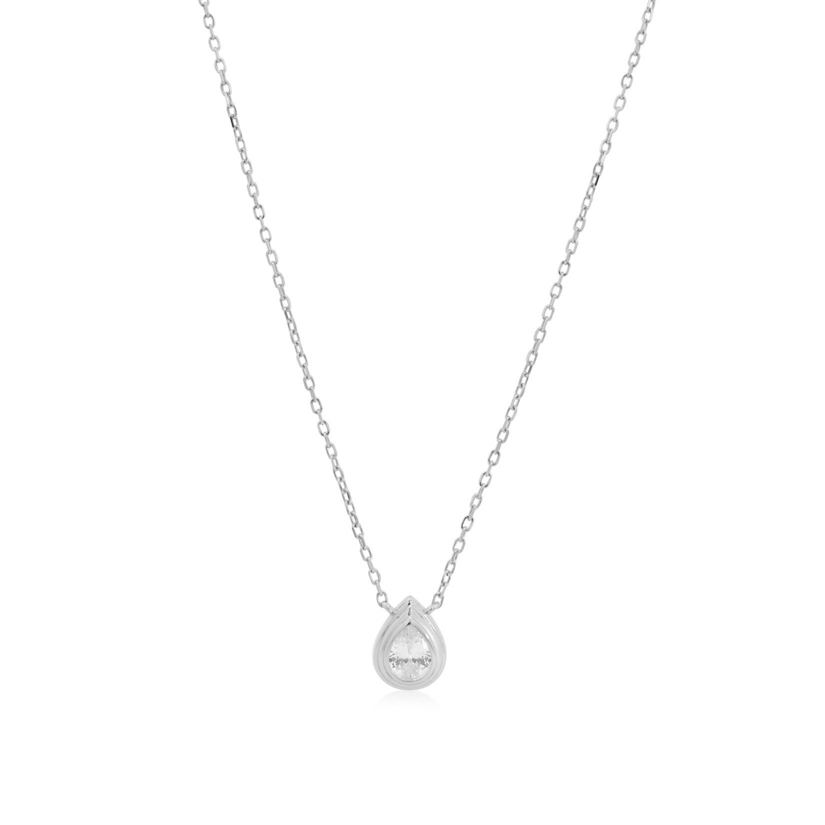 The Lovery Cz Pear Double Bezel Necklace Sterling Silver - Sterling silver