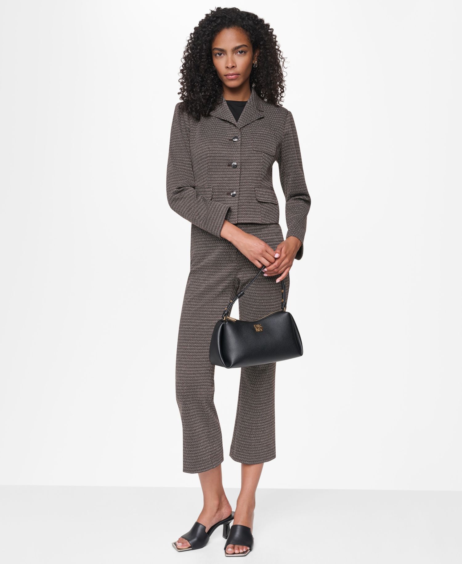 Petite Knit Diamond Jacquard Cropped Blazer