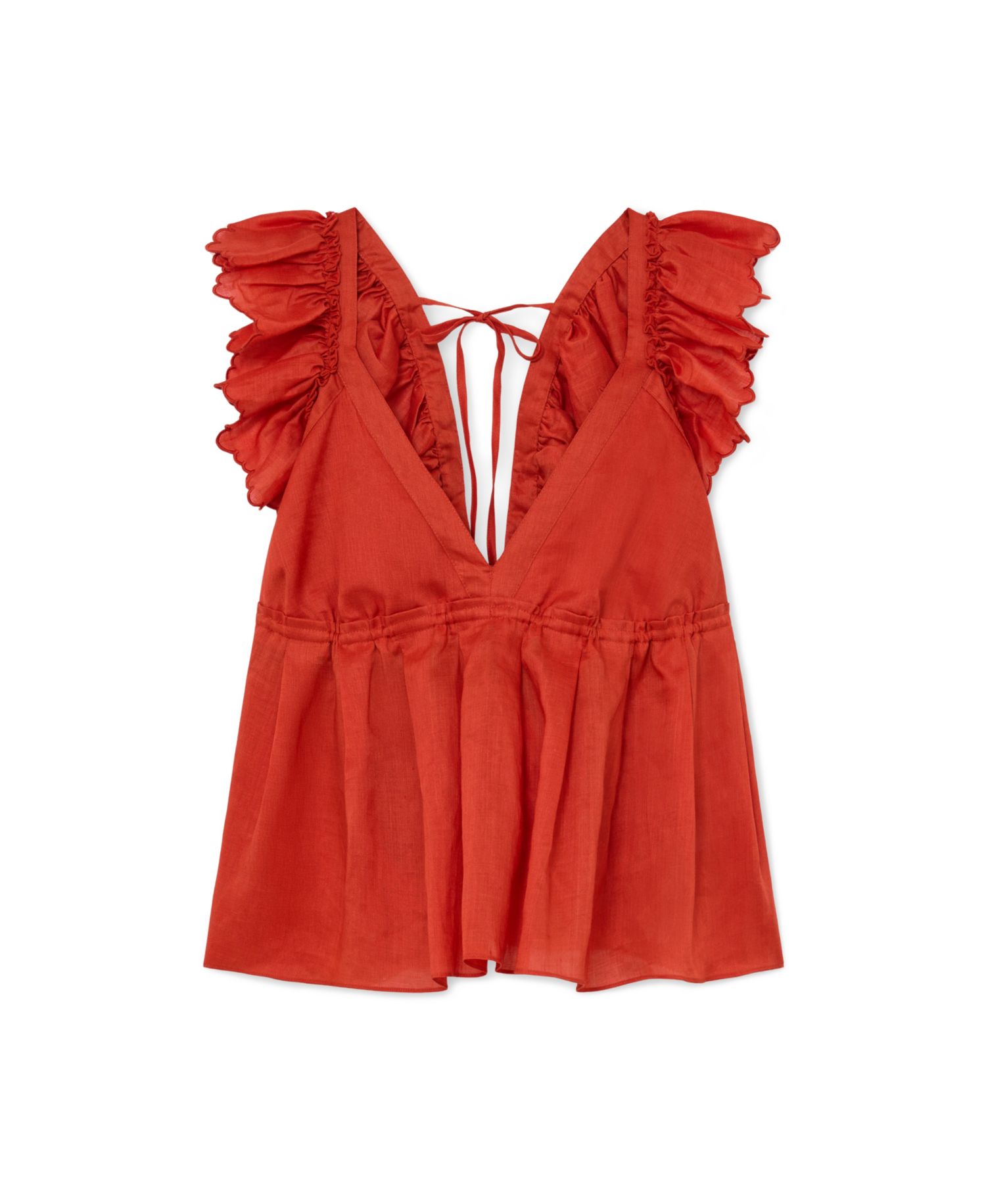 Women's Brook Ruffle-Trimmed Cap Sleeves V-Neck Open-Back Babydoll Top