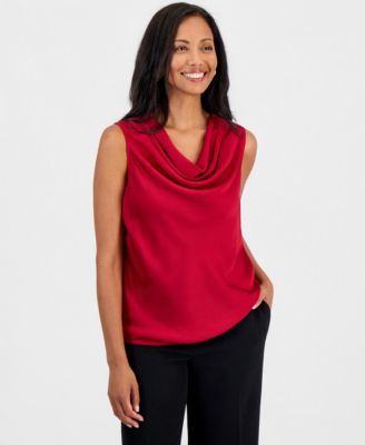 Women's Sleeveless Cowl Neck Satin Blouse