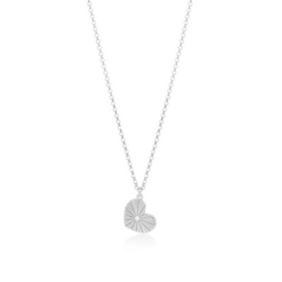 CZ Fluted Single Heart Necklace Sterling Silver