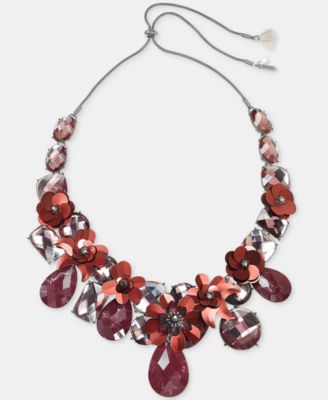 Glass Crystal Adjustable Floral Statement Necklace