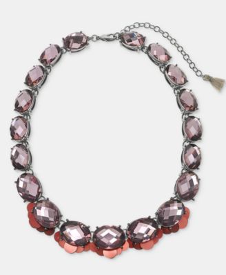 Silver-Tone Stone Sequin Collar Necklace