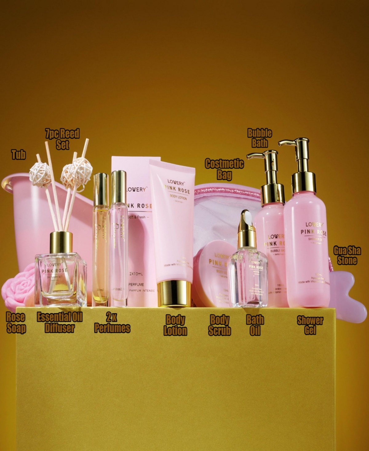 Lovery 19-Pieces Pink Rose Relaxing Luxury Spa Gift Set