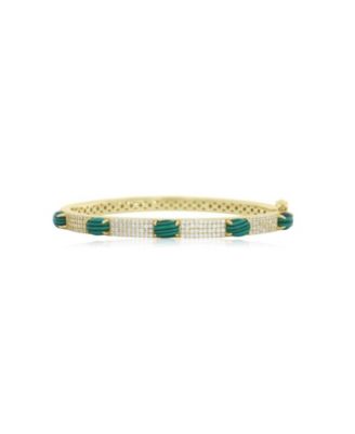  Malachite CZ Pave Station Bangle 14K Gold-Plated Sterling Silver