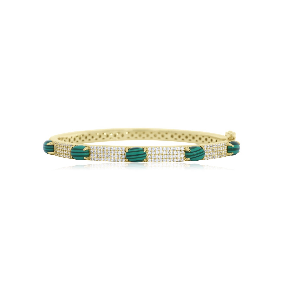 The Lovery Malachite Cz Pave Station Bangle 14K Gold-Plated Sterling Silver - Malachite