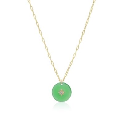 CZ Jade Starburst Disc Necklace 14K Gold-Plated Sterling Silver