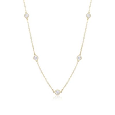 Long CZ Station Chain Necklace 20 inches 14K Gold-Plated Sterling Silver