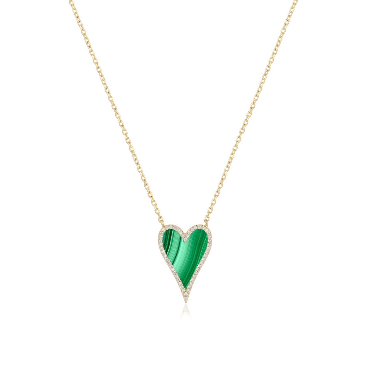 The Lovery Elongated Malachite Cz Halo Heart Necklace 14K Gold-Plated Sterling Silver - Gold plated sterling silver