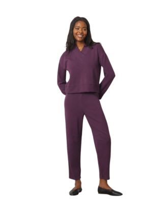 Women's V-Neck Rib Trim Top and Pant Set
