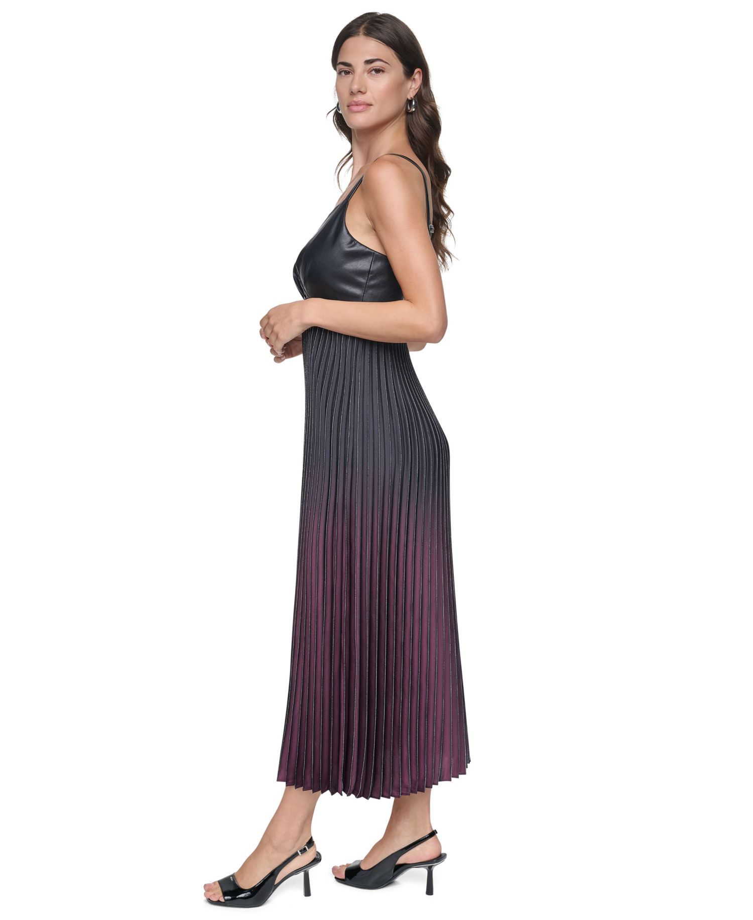 Women's A-Line Midi Pleated Foiled Ombre Dress