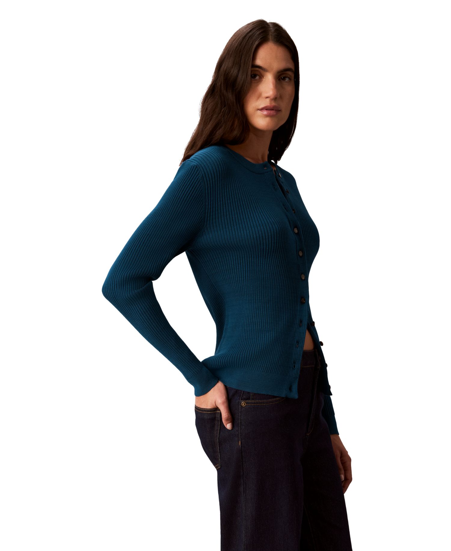 petite Button-Front Ribbed Cardigan Sweater