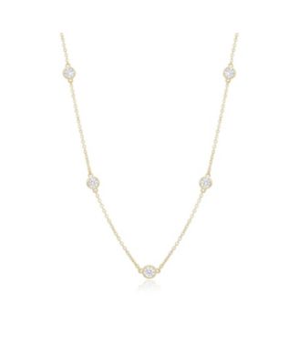 Long CZ Station Chain Necklace 36 inches 14K Gold-Plated Sterling Silver
