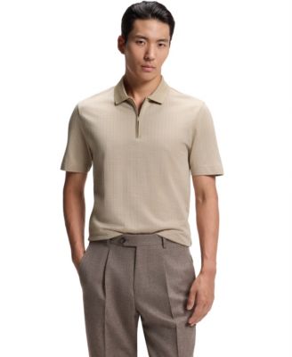 BOSS by Men's Cotton-Silk Blend Zip-Neck Polo Shirt