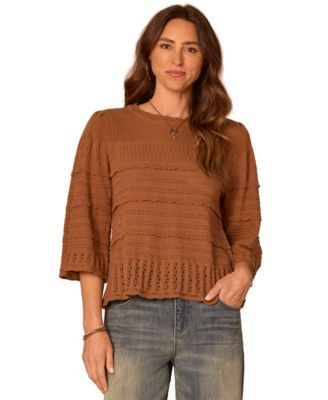 Women's 3/4-Length Sleeve Stitch Mix Sweater