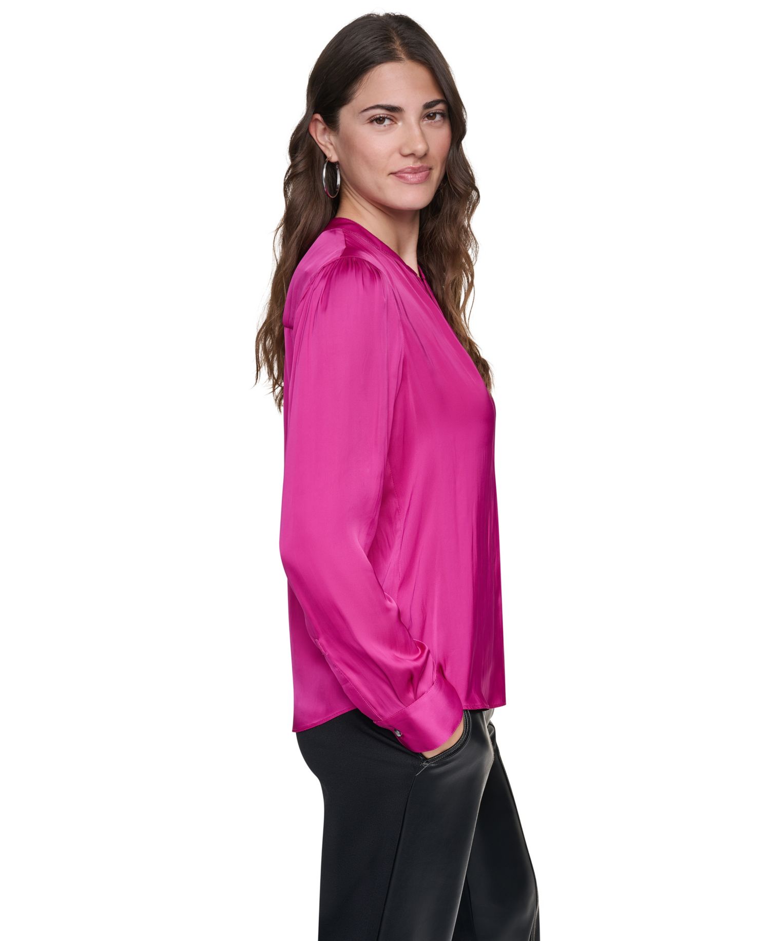 Women's Long-Sleeve V-Neck Regular-Fit Blouse