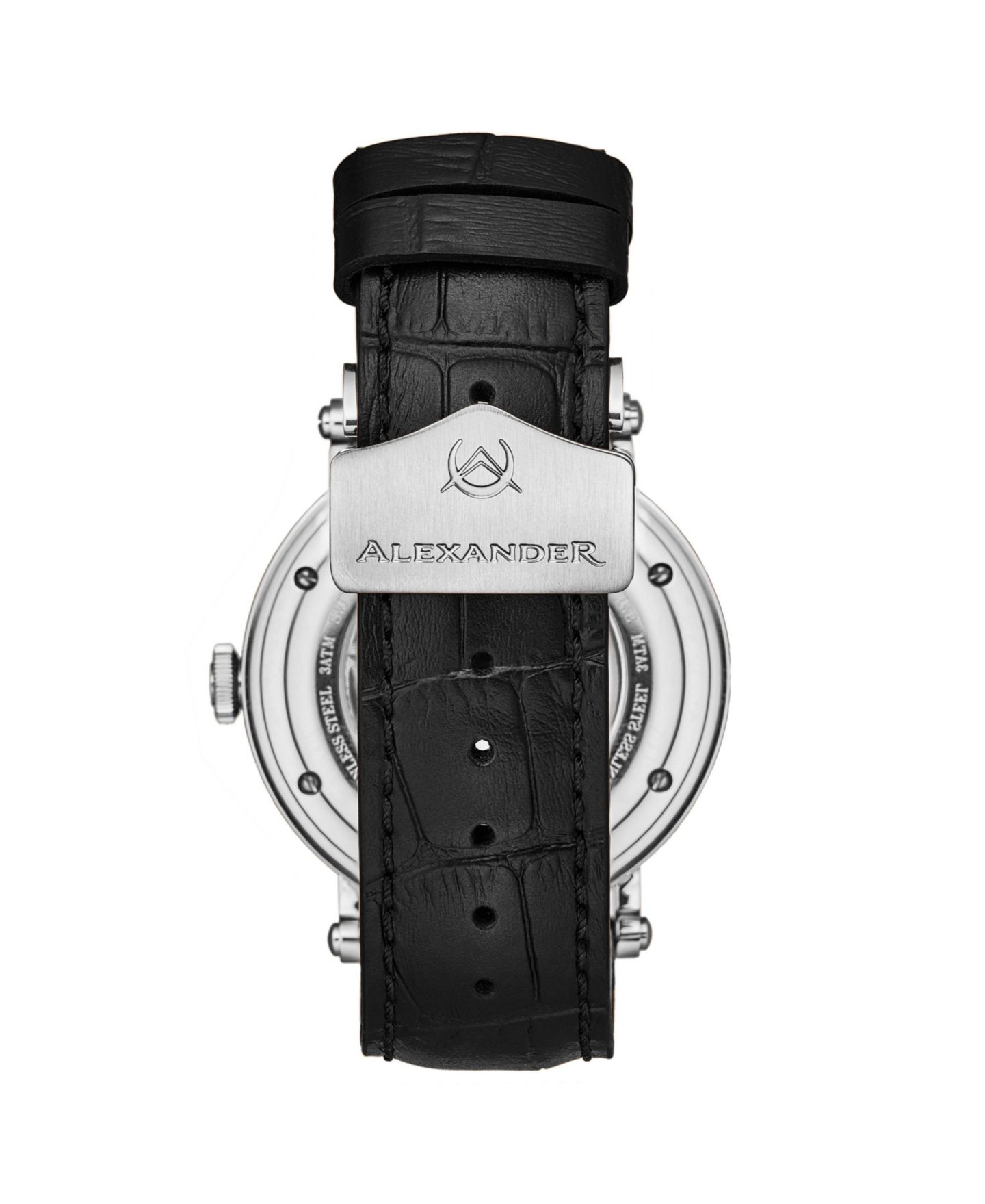 Мужские часы Alexander Triumph Swiss Automatic Watch 43mm Silver Tone Stainless Steel Case Blue Dial Sapphire Crystal Black Leather Strap 30M, цвет: Чёрный — фото 5