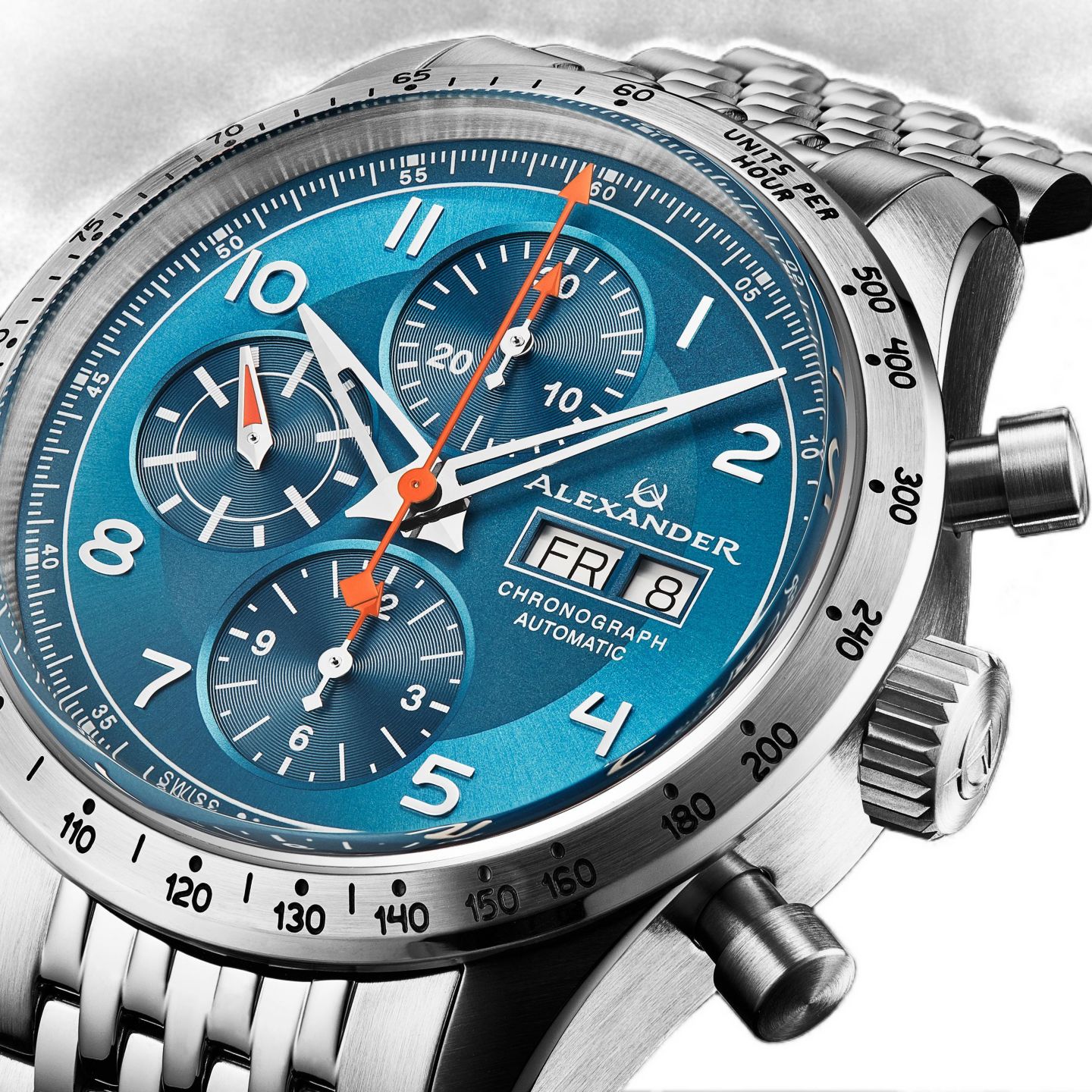 Мужские часы Alexander Megalos Silver-tone Stainless Steel, Blue Dial, 51mm Round Watch, цвет: Серебряный — фото 3