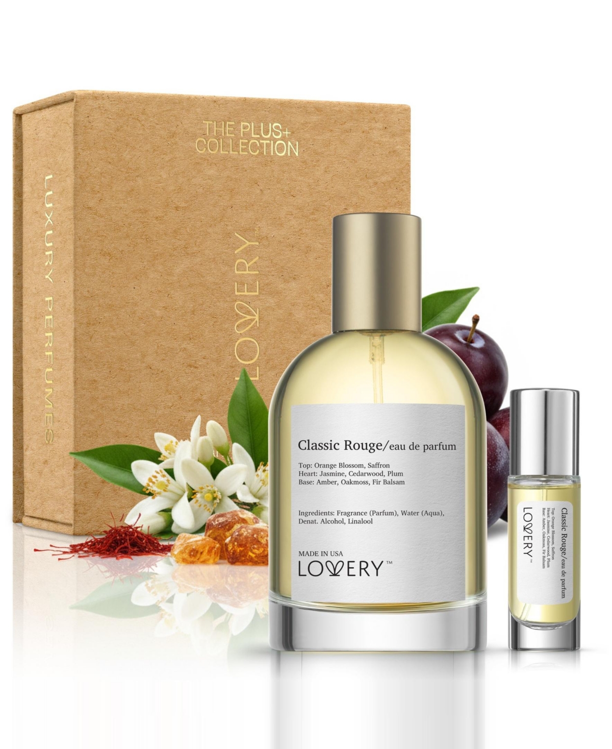 LoveryPlus Classic Rouge Perfume Set - 3.4fl oz Womens Fragrance Gift Set with Mini Perfume Travel Spray