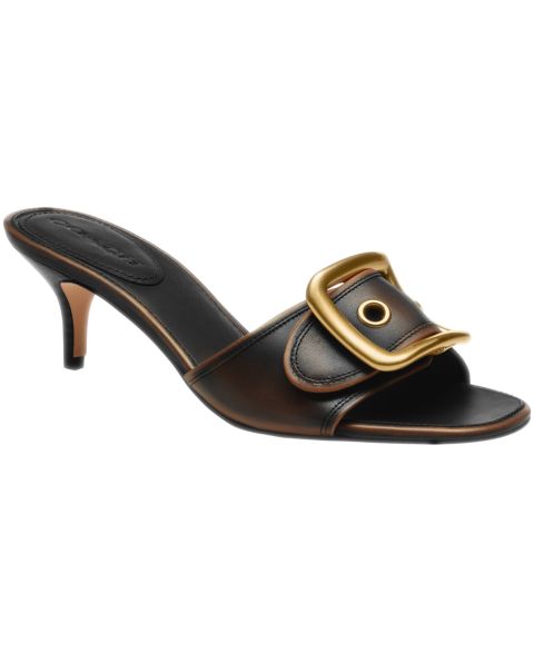 Женские сандалии Coach Margot Oversized Buckle Slip-On, цвет: Чёрный кожаный