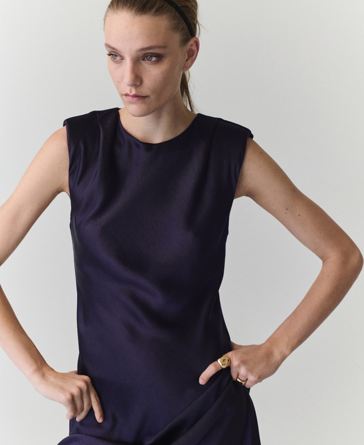 Mango Women's Shoulder Pads Satin Midi Dress