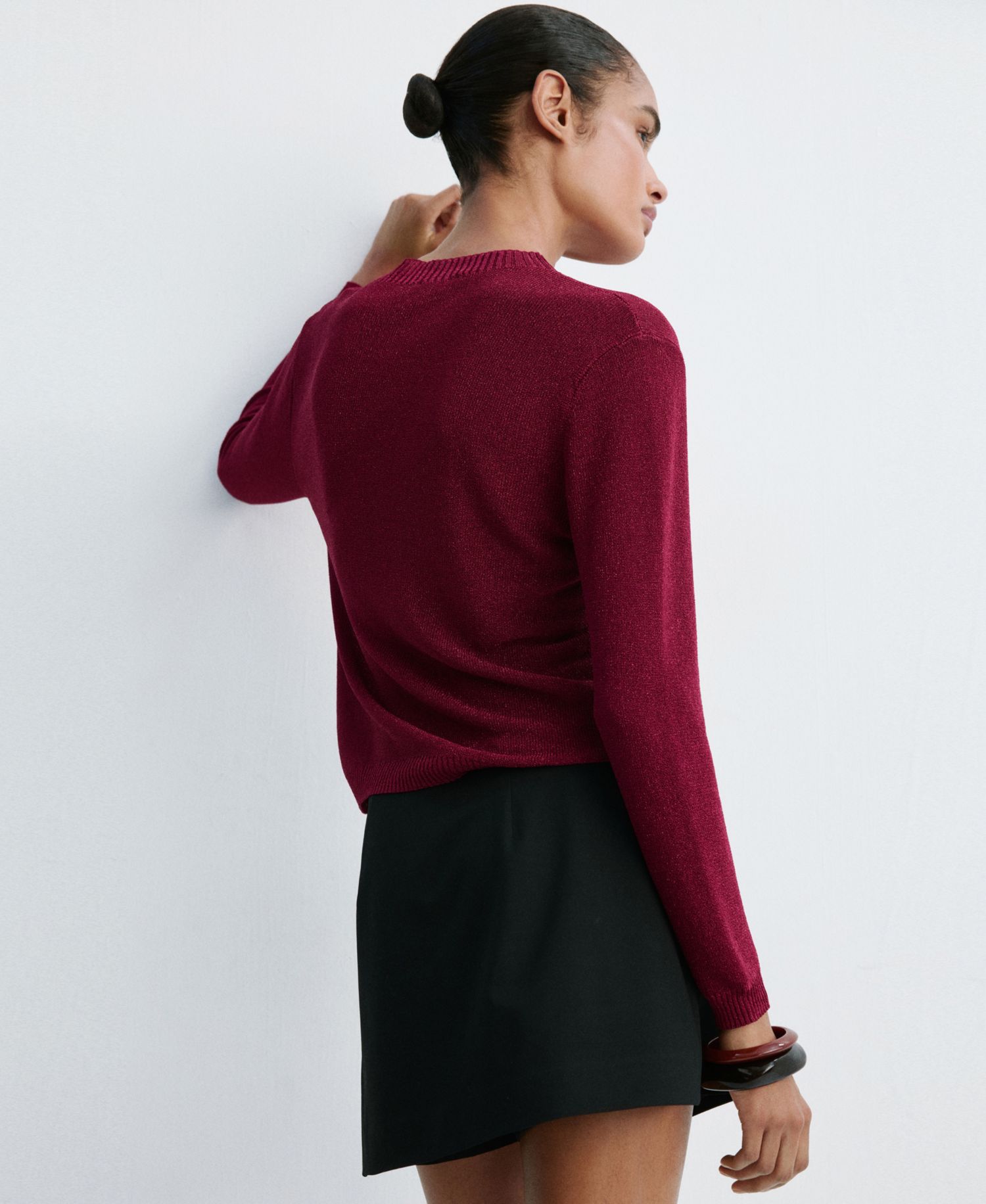 Women's Lurex Knitted Long-Sleeve Crewneck Sweater