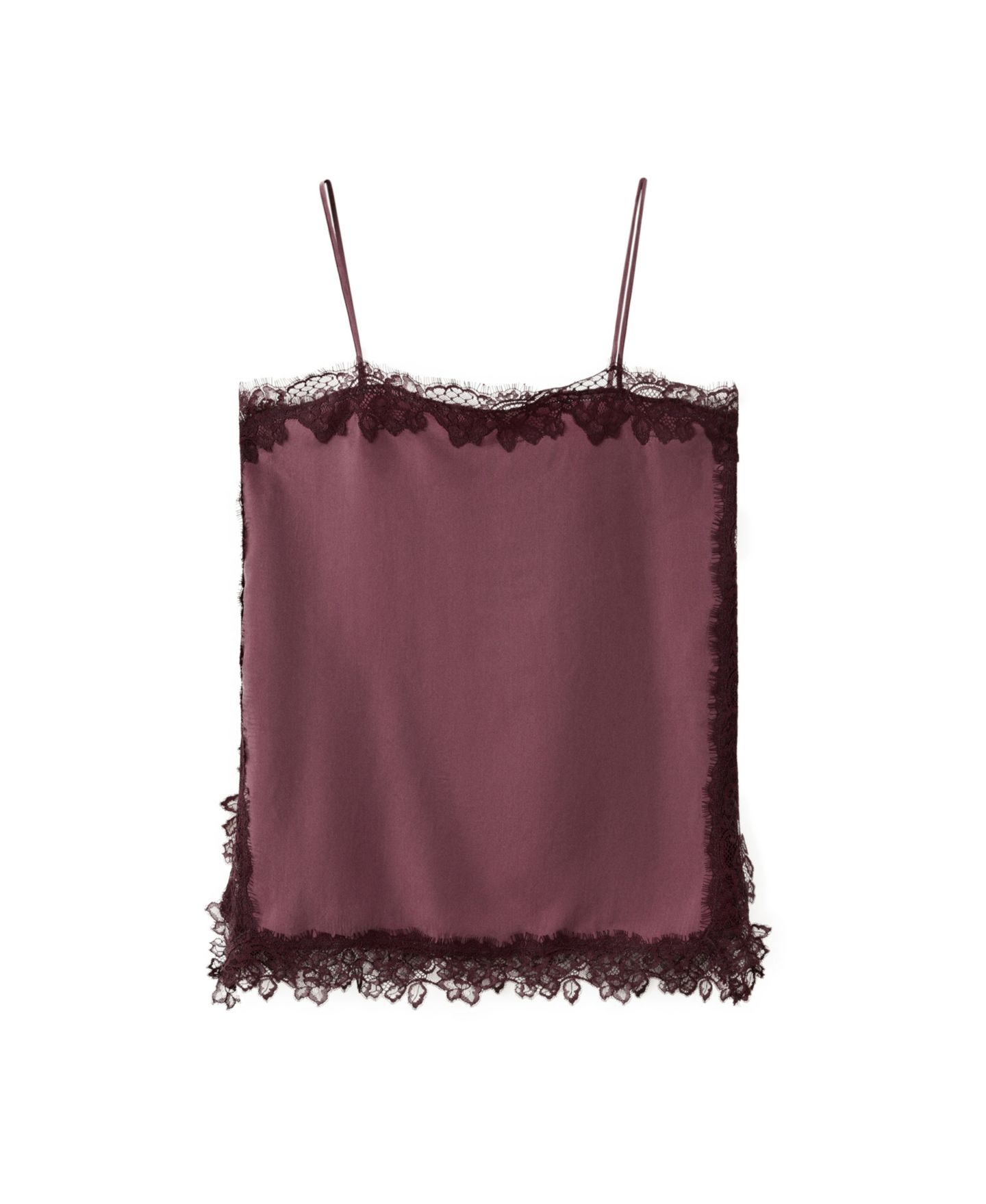 Женский топ Mango Square-Neck Sleeveless Lace-Trim Camisole, цвет: Тёмно-бордовый — фото 1