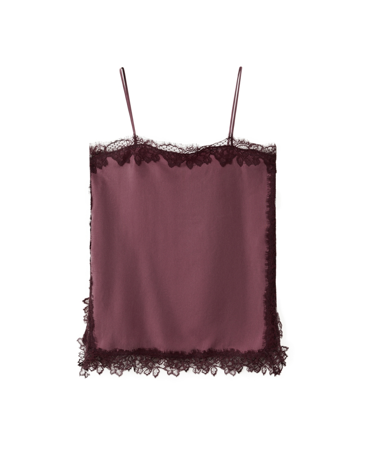 Mango Women's Square-Neck Sleeveless Lace-Trim Camisole - Maroon