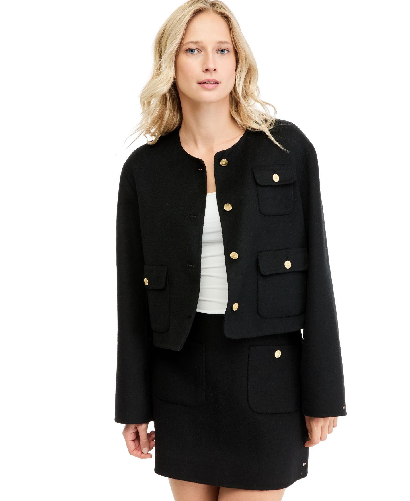 Женская куртка Tommy Hilfiger Wool-Blend Cropped with Faux Fur, цвет: Чёрный — фото 6