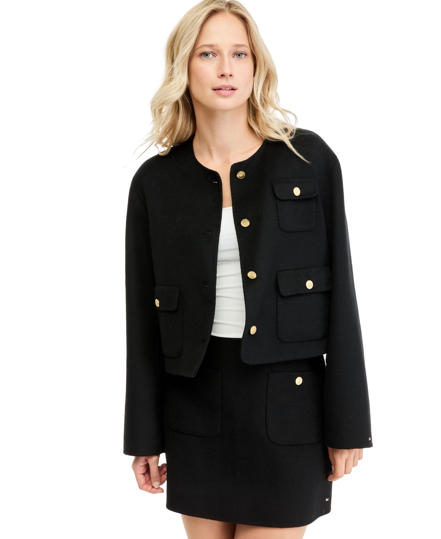 Women's Wool-Blend Cropped Jacket with Faux Fur