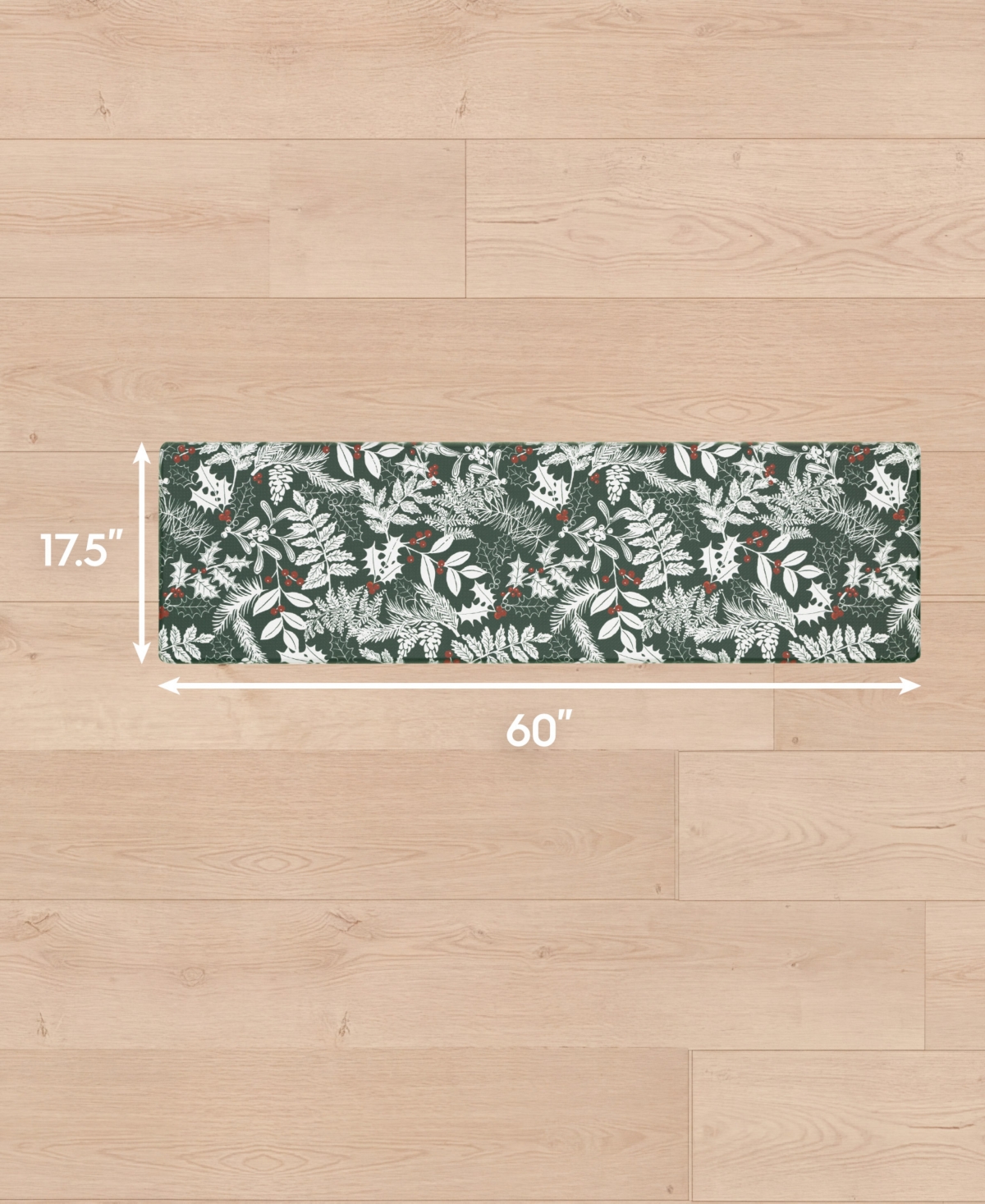 Laura Ashley Christmas Holly Leaves Non-Slip Kitchen Mat, 17.5" x 60"