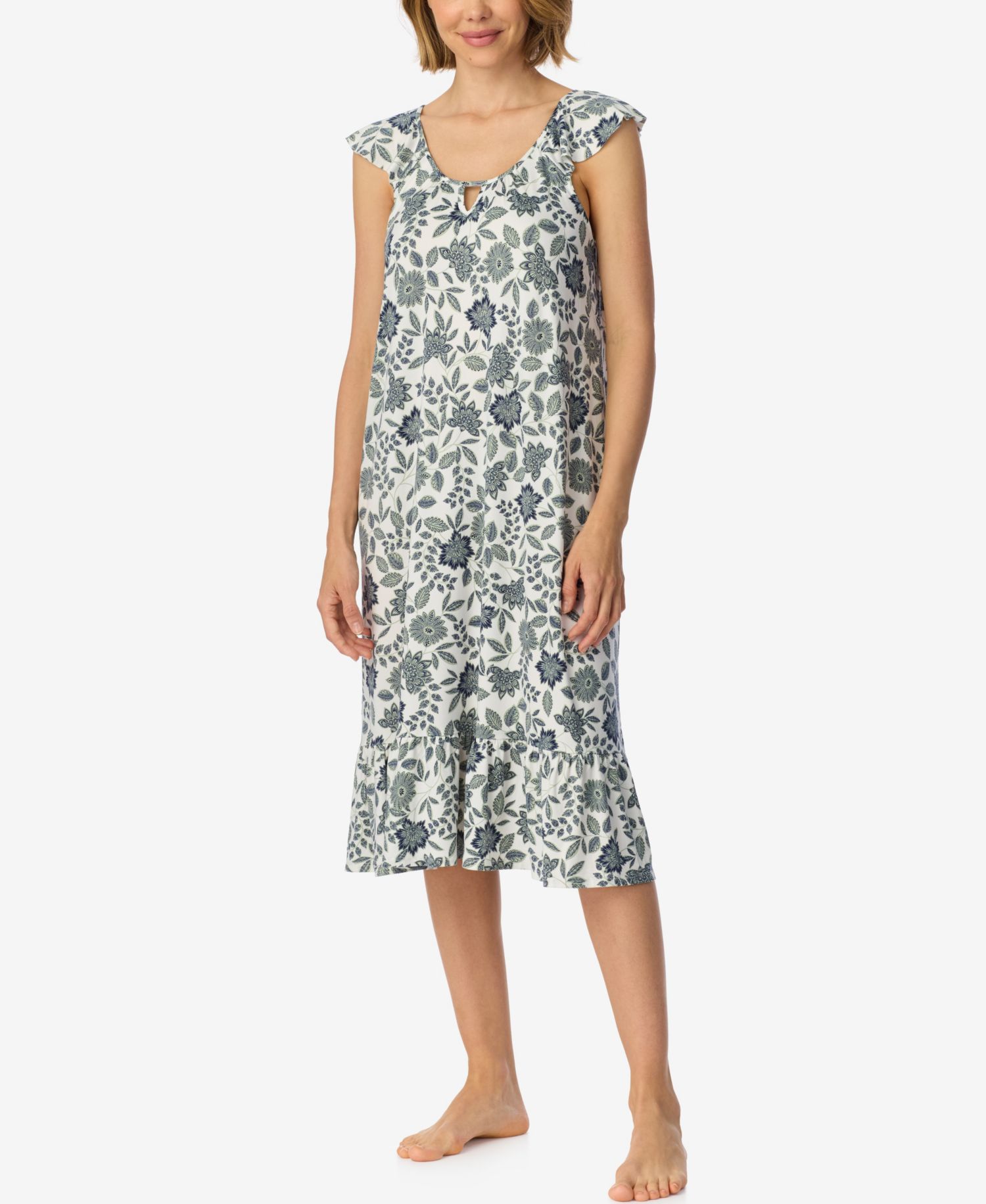 Women's Short-Flutter-Sleeve Scoop Neck Jersey Midi Nightgown