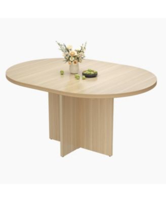 Extendable 4-8 Person Round to Oval Dining Table with Storage
