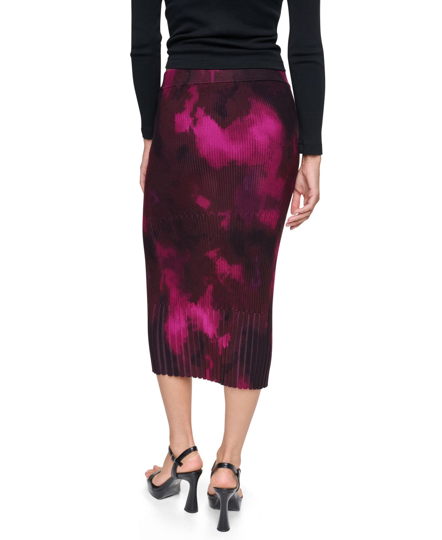 Женская юбка DKNY Printed Rib Knit Pencil Midi, цвет: Brushed Riverside — фото 8