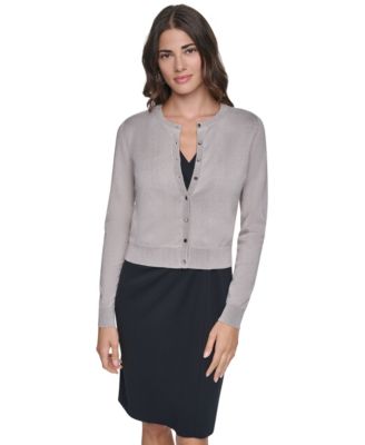 Women's Fitted Crewneck Long-Sleeve Cardigan Sweater