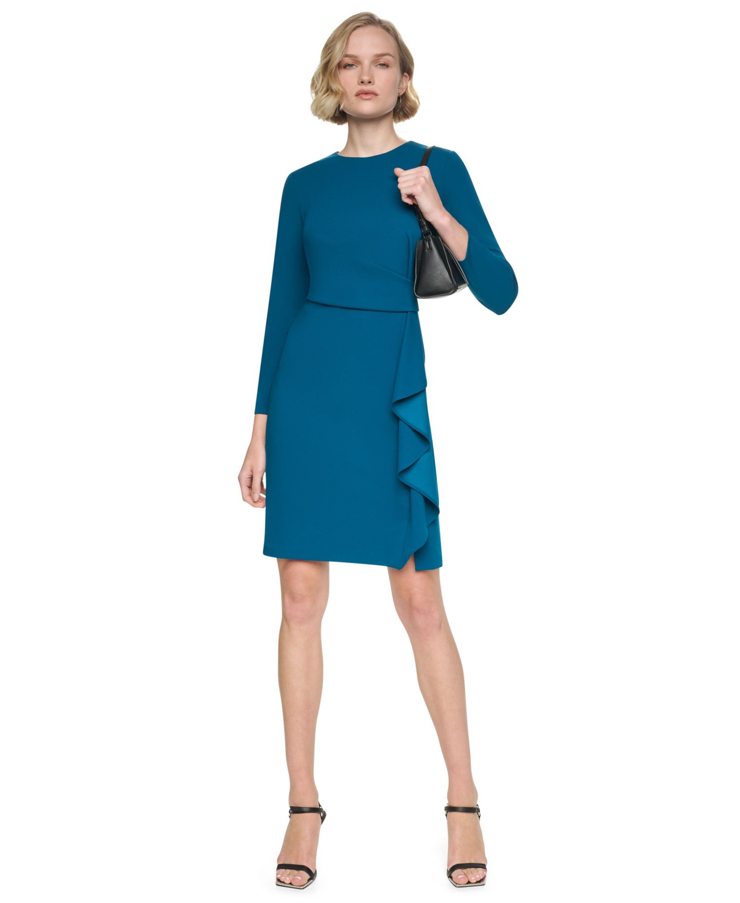 Women's Long-Sleeve Sheath Ruffle Dress